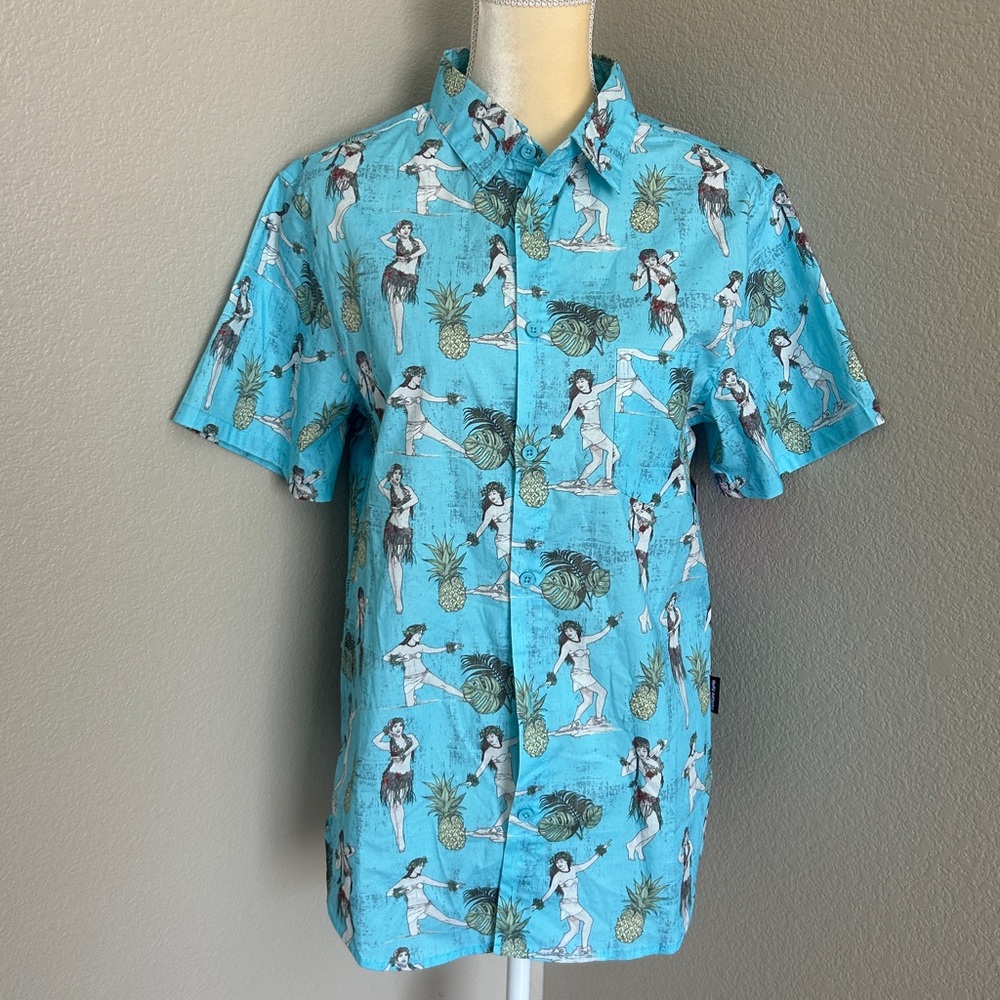 Psycho tuna NWT Men's Turquoise Hawaiian Print Short-Sleeve Shirt size S